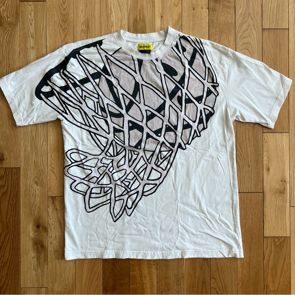 Chinatown Market Smiley T-Shirt White Basketball Net Crew Neck Men's Size XL